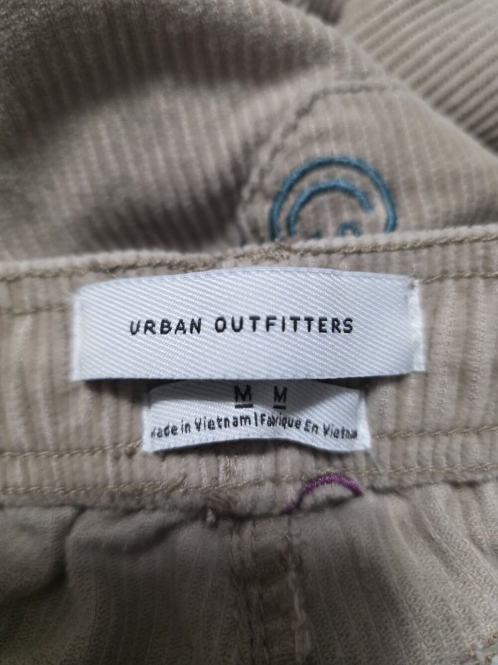Urban Outfitters Beige Corduroy Pants With Multicolor Smiley Face Embroidery Ela - Picture 8 of 11